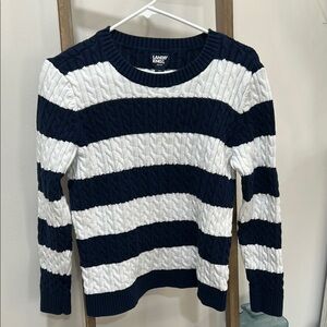 Lands' End Women's Navy and White Striped Sweater size M fits like a small